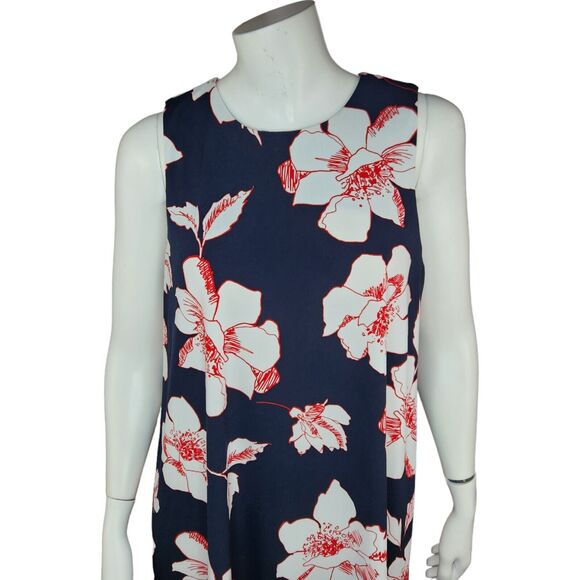 Dressbarn Navy Floral Striped Sleeveless Asymmetrical Hem Dress Womens 10 Midi - Picture 9 of 12